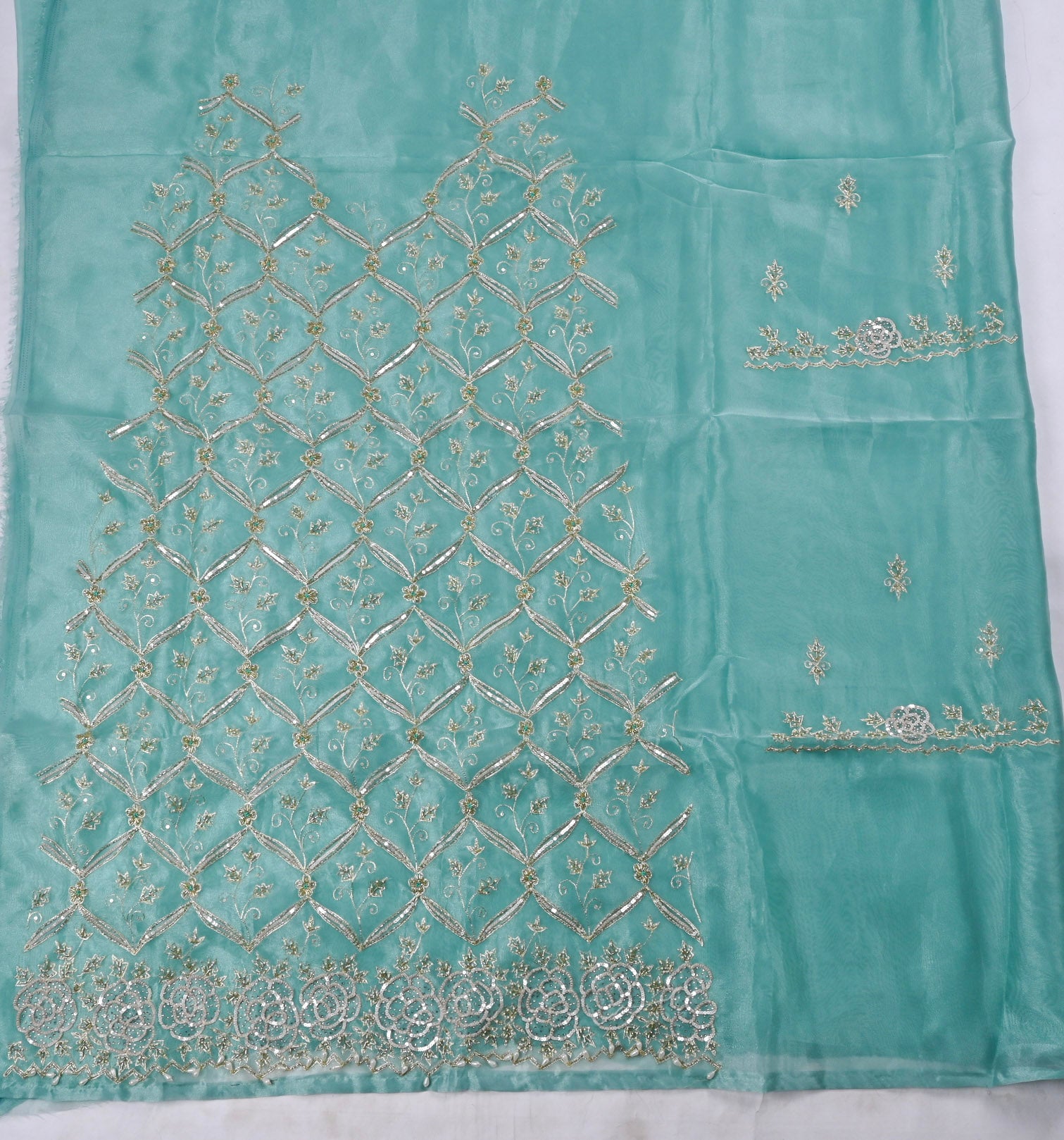 Glass Organza Sky Blue Unstitched Suit