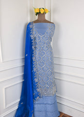 Glass Organza Powder Blue Unstitched Suit