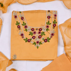 Organza Yellow Unstitched Suit