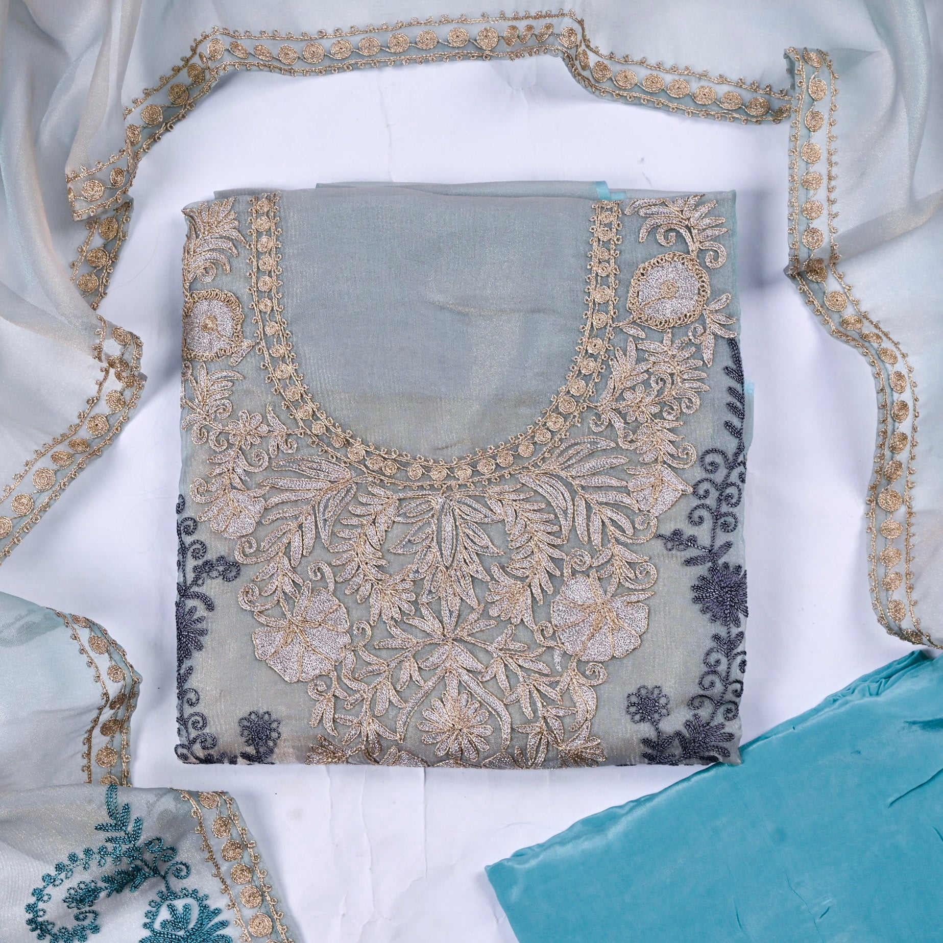 Crush Shimmer Light Blue Unstitched Suit