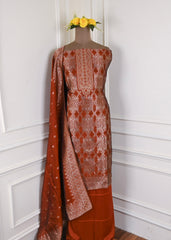 Banarasi Silk Rust Unstitched Suit