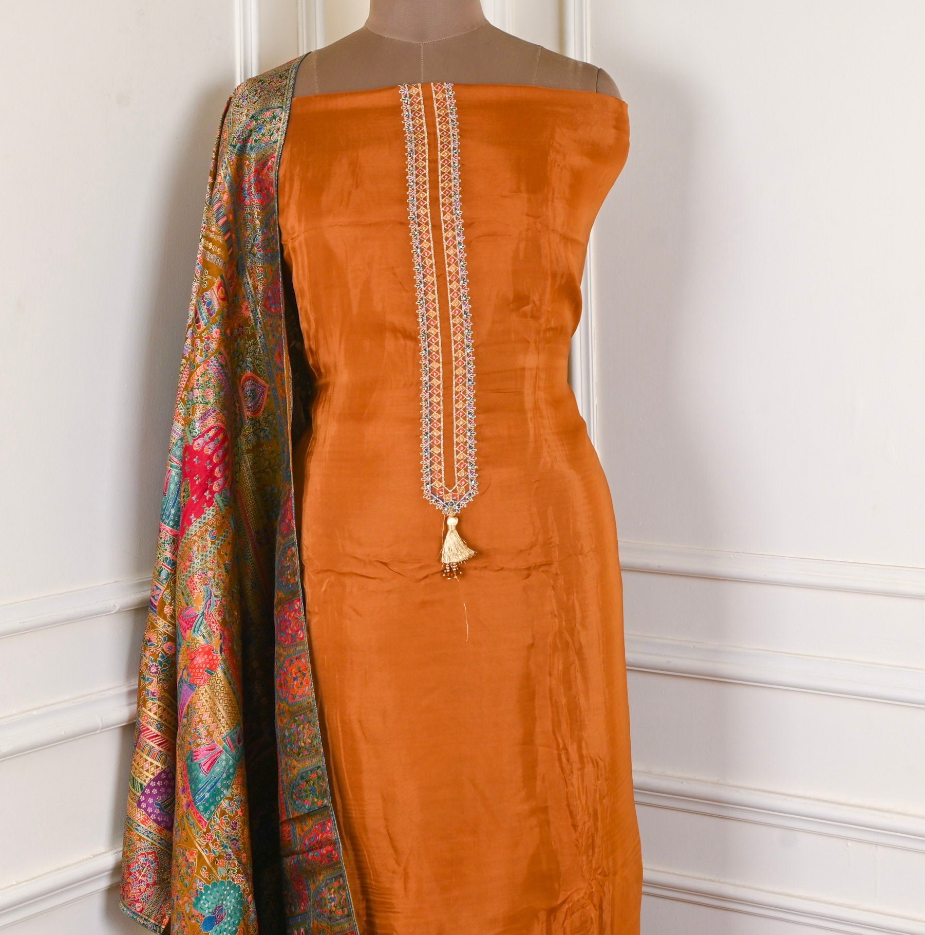 Crepe Silk Rust Unstitched Suit