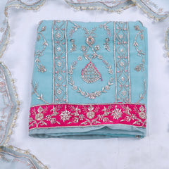 Organza sky Blue Unstitched Suit
