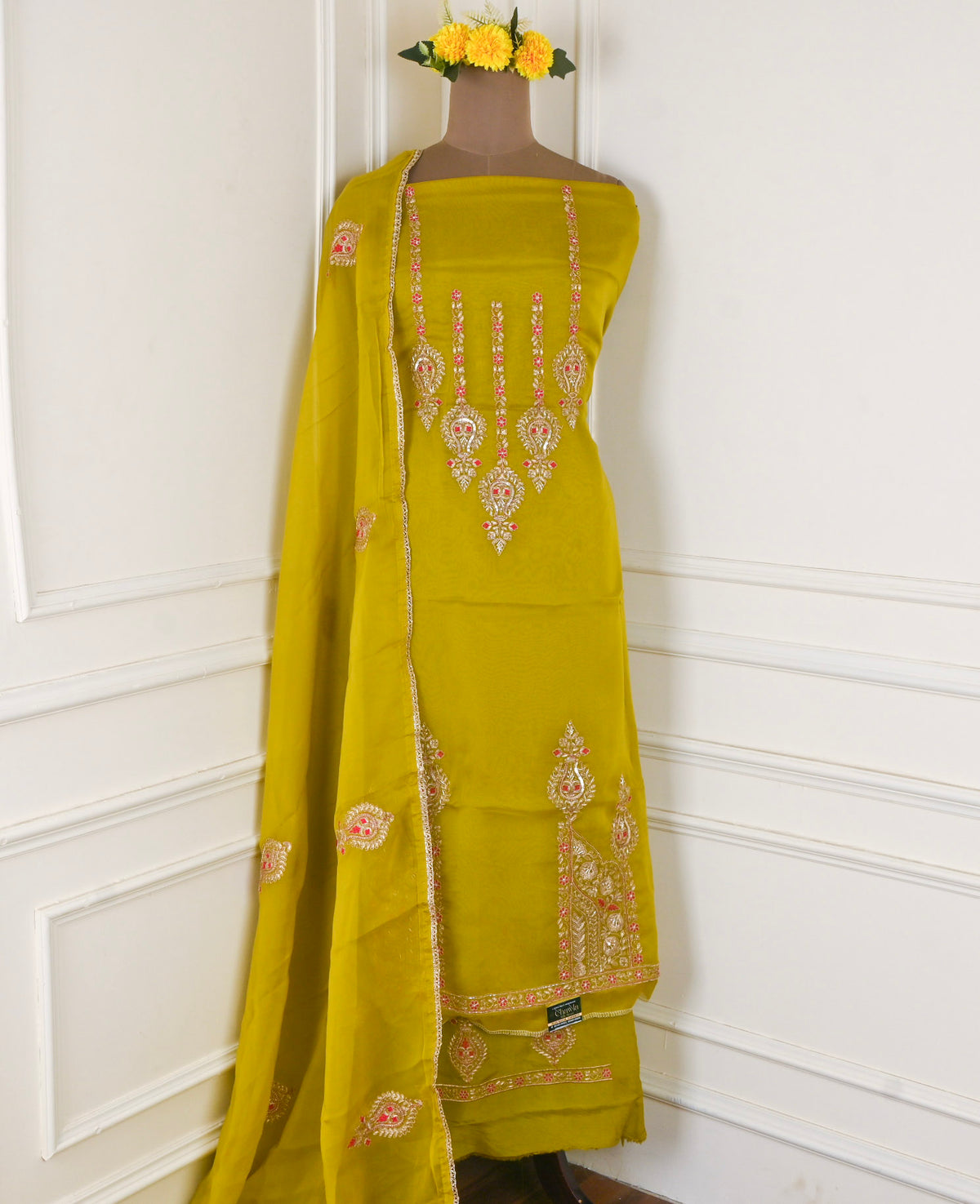 Organza Mehandi Unstitched Suit