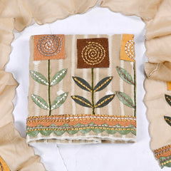 Mul Chanderi Cotton Beige Unstitched Suit