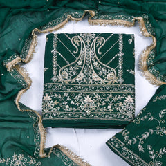 Khadi Green Unstitched Lehenga Suit