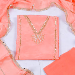 Organza Peach Unstitched Suit