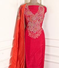 Organza Silk Red Unstitched Suit
