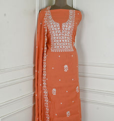 Mul Cotton Rust Unstitched Suit