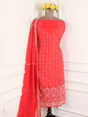 Organza Red Unstitched Suit