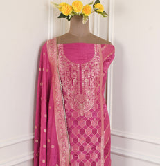 Banarasi Pink Unstitched Suit