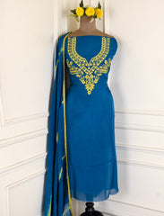 Organza Blue Unstitched Suit