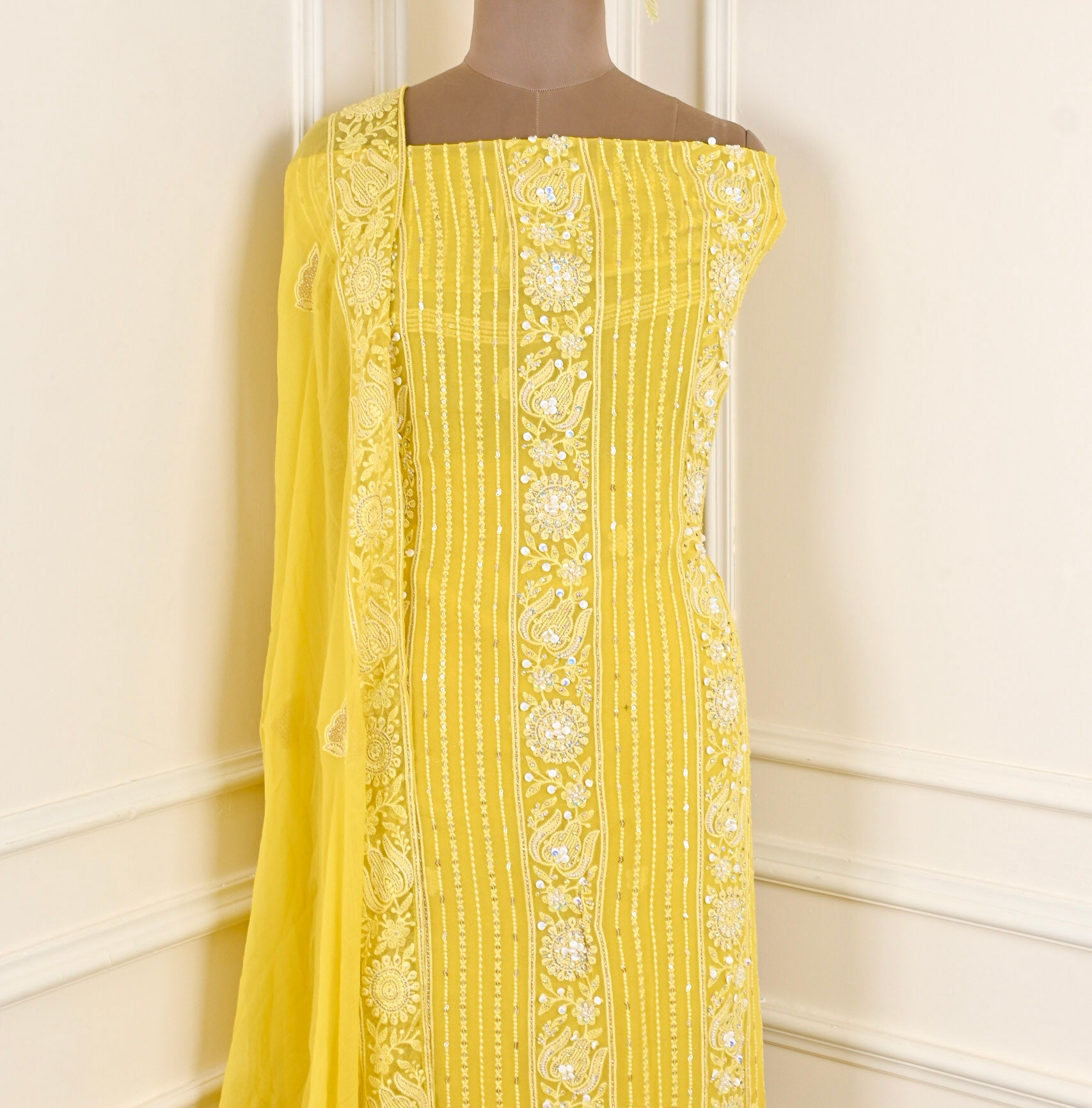 Georgette Yellow Unstitched Suit
