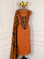 Organza Rust Unstitched Suit