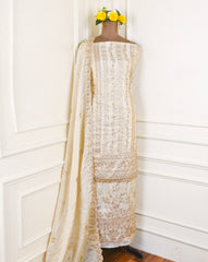 Shimmer Beige Unstitched Suit