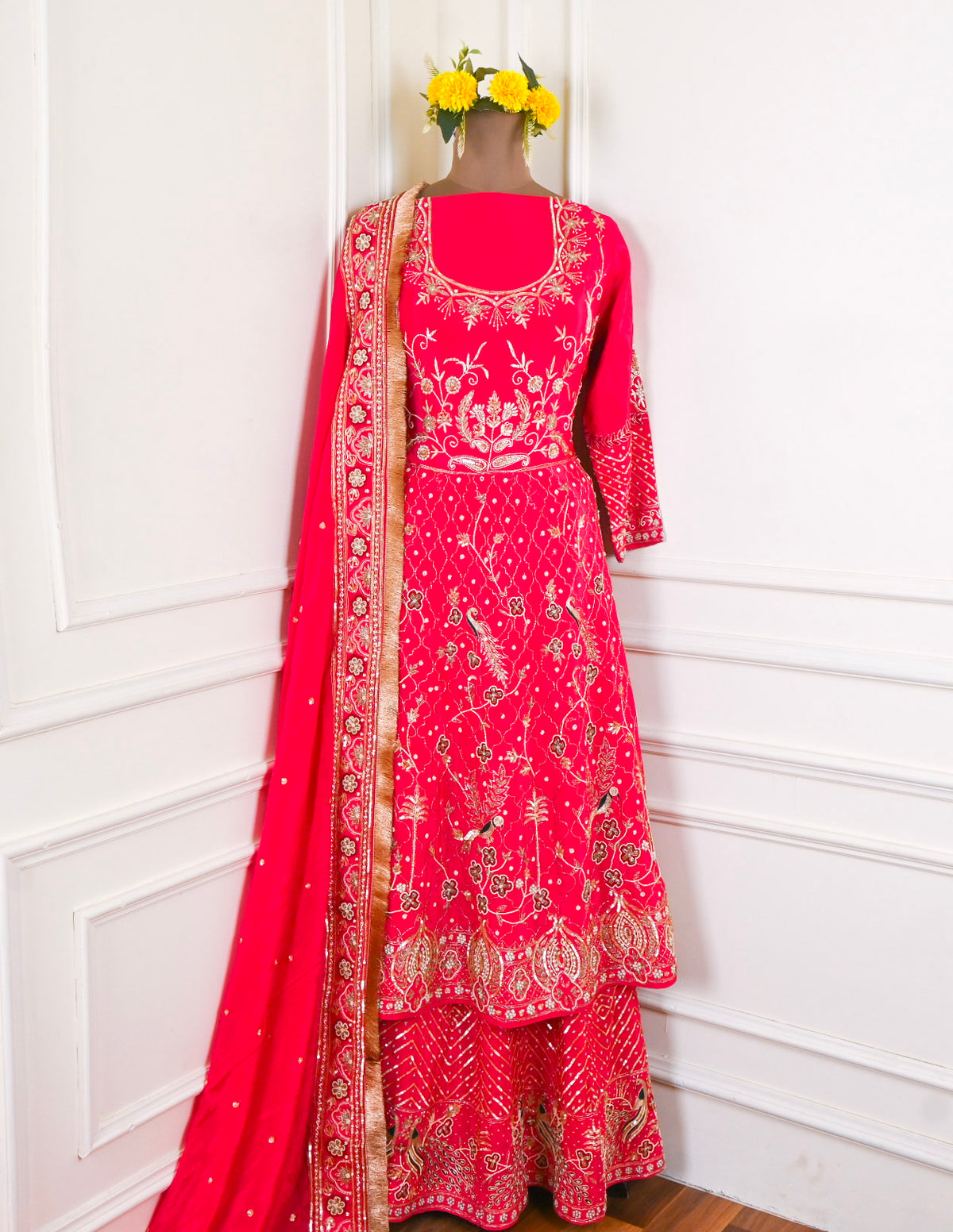 Crepe Magenta Peplum Lehenga Suit