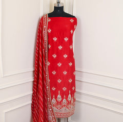 Raw Silk Red Unstitched Suit