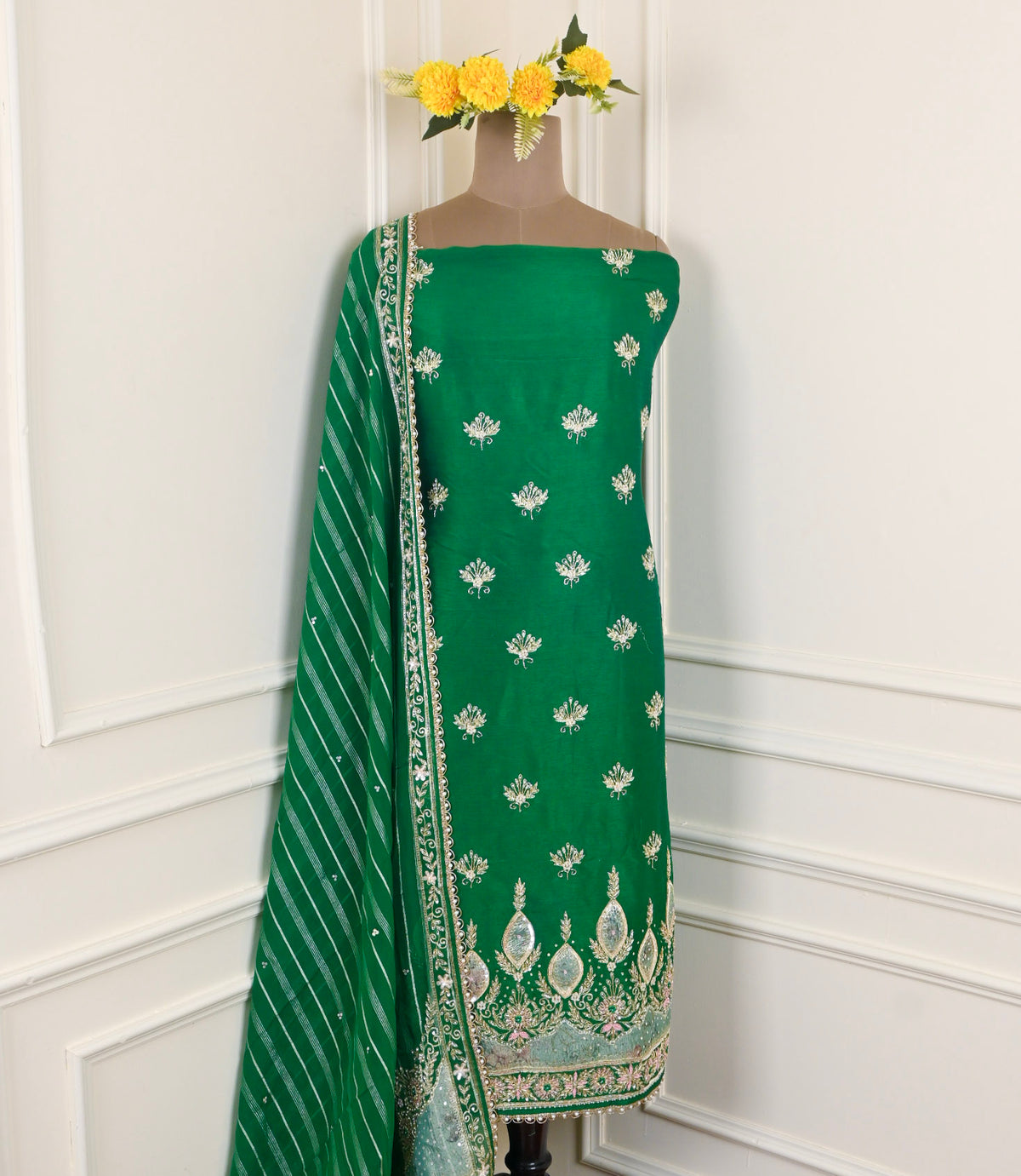 Raw Silk Green Unstitched Suit