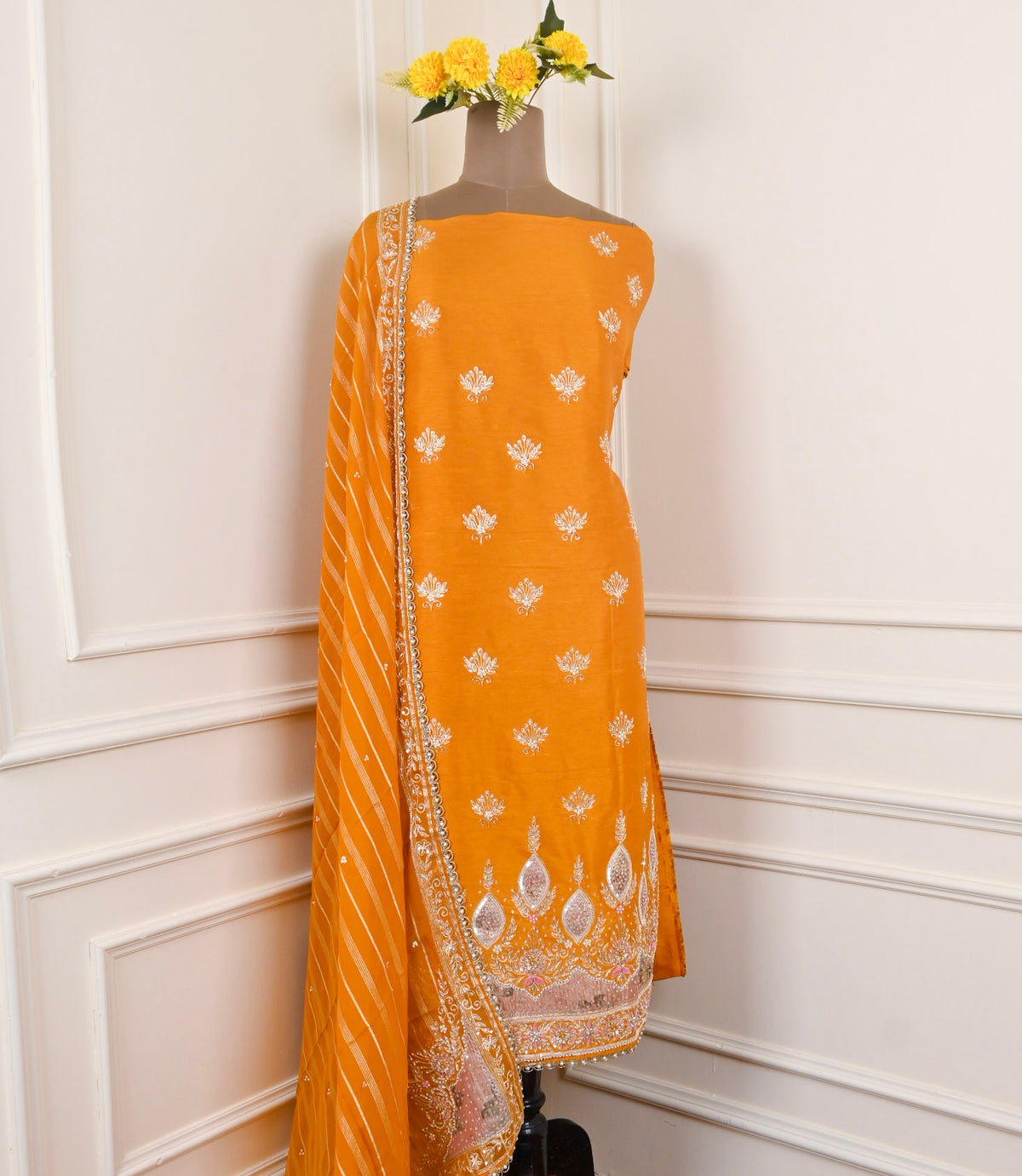 Raw Silk Yellow Unstitched Suit