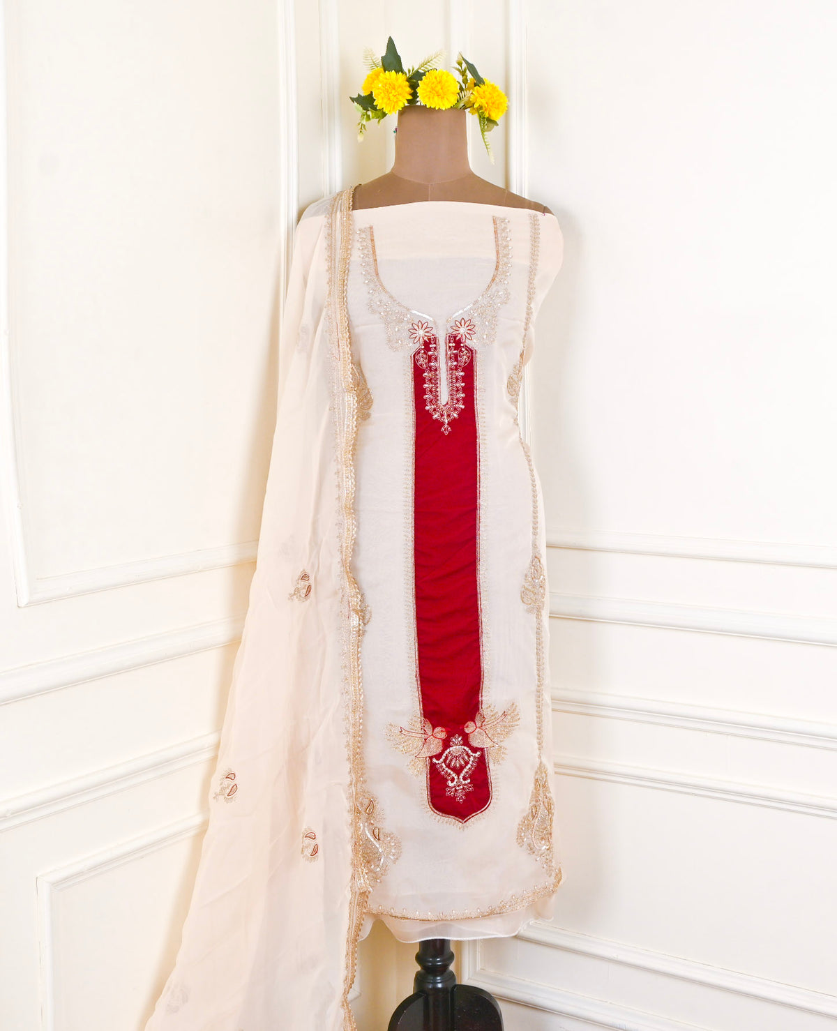 Organza Beige Unstitched Suit