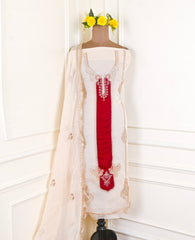 Organza Beige Unstitched Suit