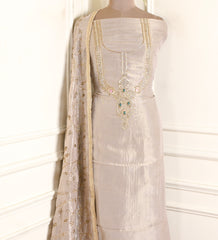 Tissue Shimmer Beige Unstitched Suit