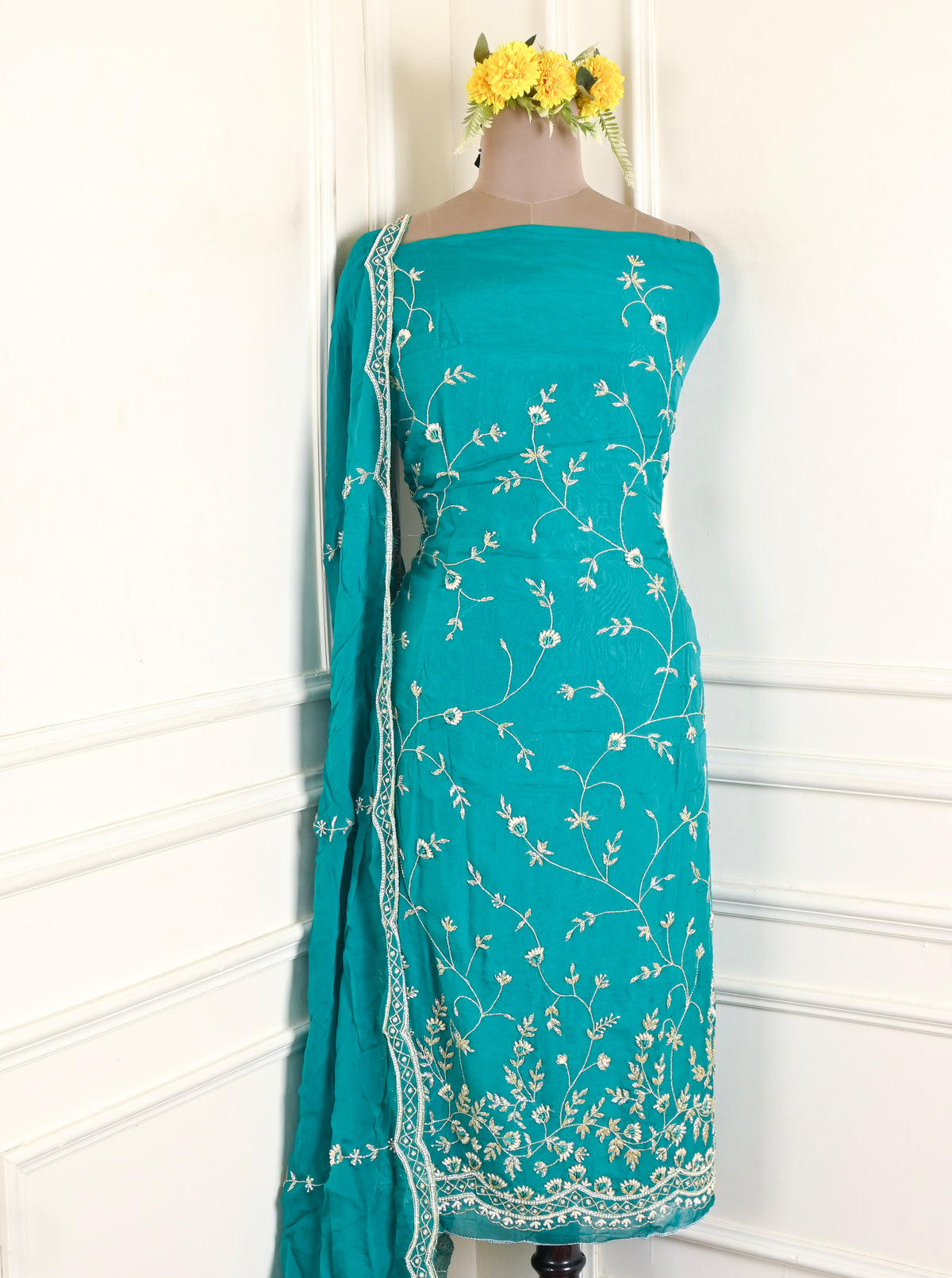 Organza Ferozi Unstitched Suit