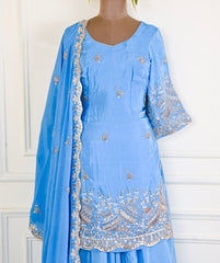 Georgette Powder Blue Unstitched Suit
