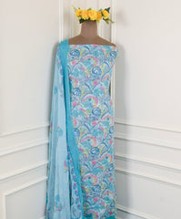 Georgette Sky Blue Unstitched Suit