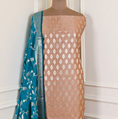 Banarasi Silk Beige Unstitched Suit