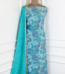 Shimmer Sky Blue Unstitched Suit