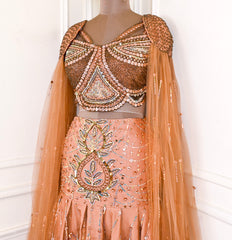 Net Warm Peach Lehenga