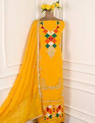 Organza Yellow Unstitched Suit