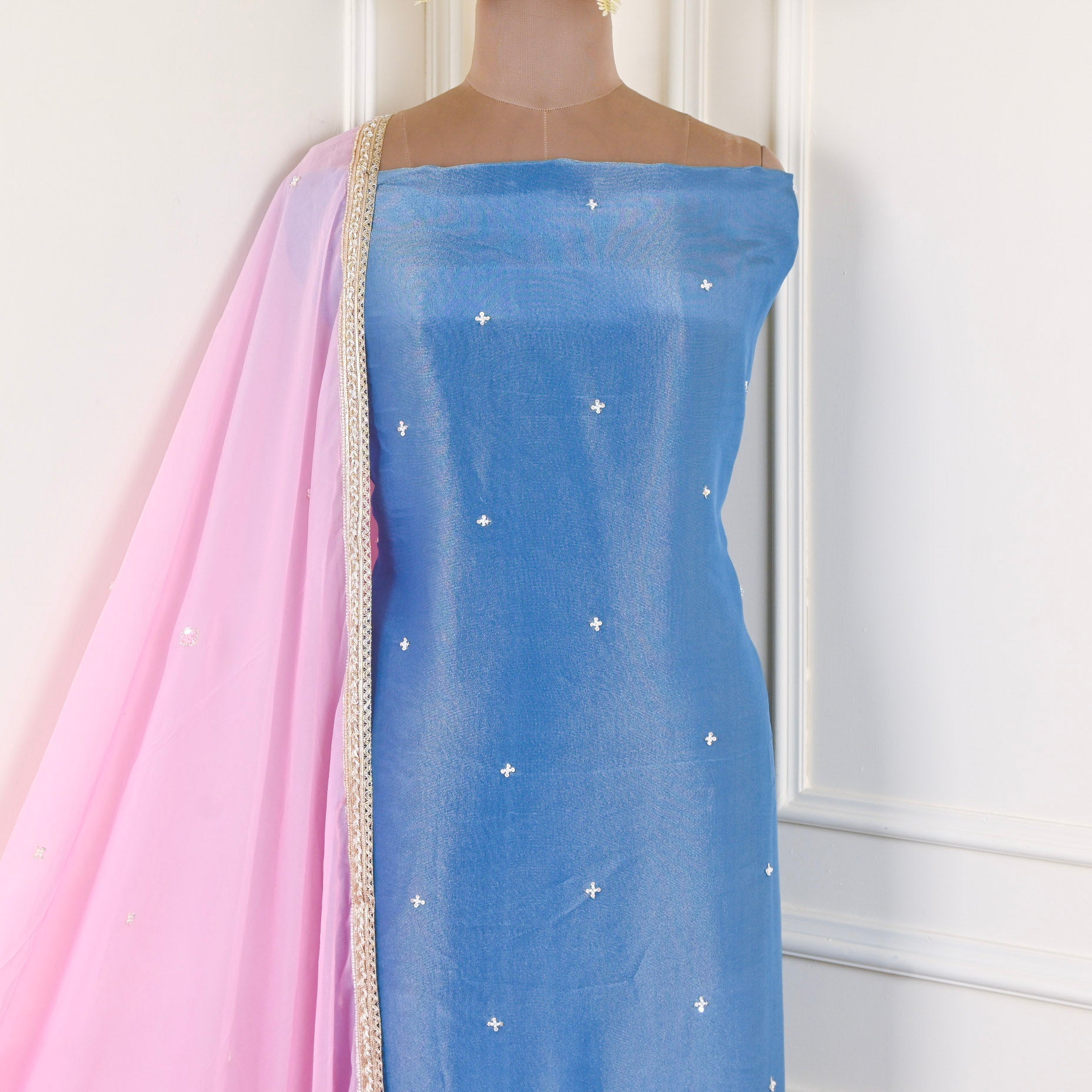 Shimmer Powder Blue Unstitched Suit
