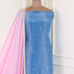 Shimmer Powder Blue Unstitched Suit