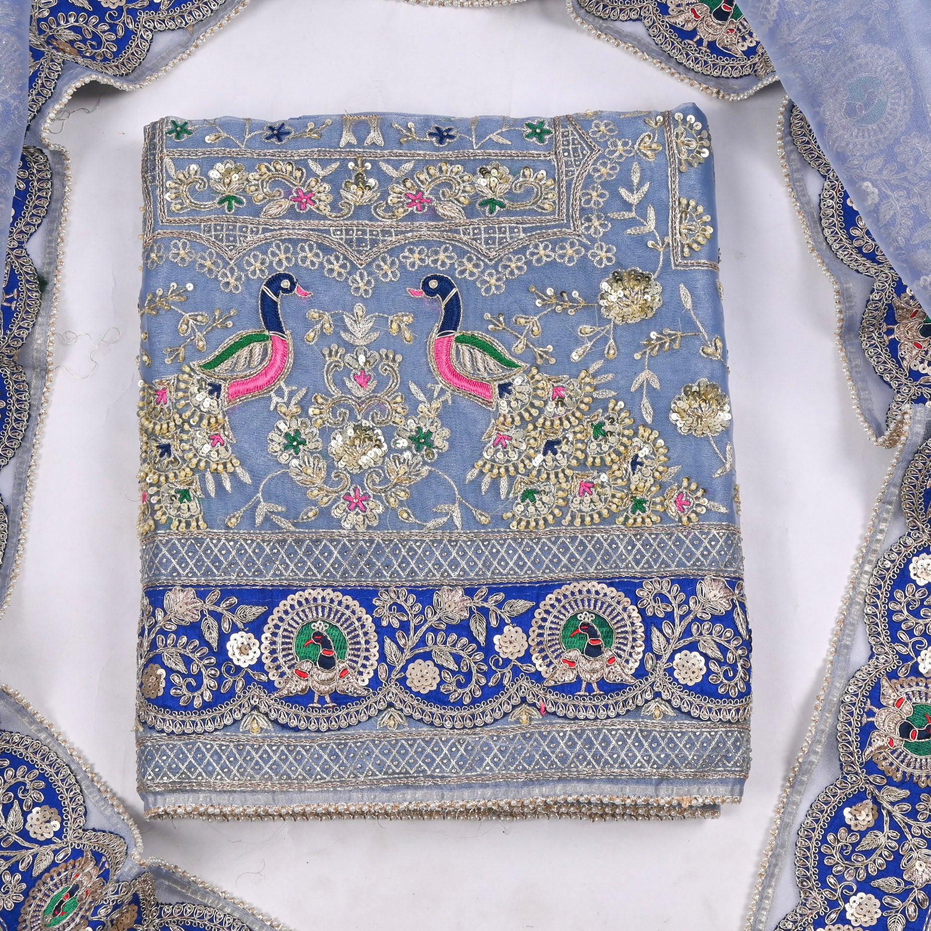Glass Shimmer Powder Blue Unstitched Suit