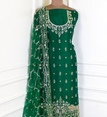 Khadi Green Unstitched Suit
