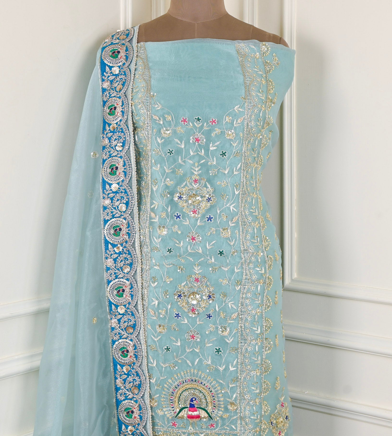 Glass Shimmer Ice Blue Unstitched Suit