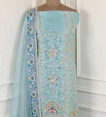 Glass Shimmer Ice Blue Unstitched Suit