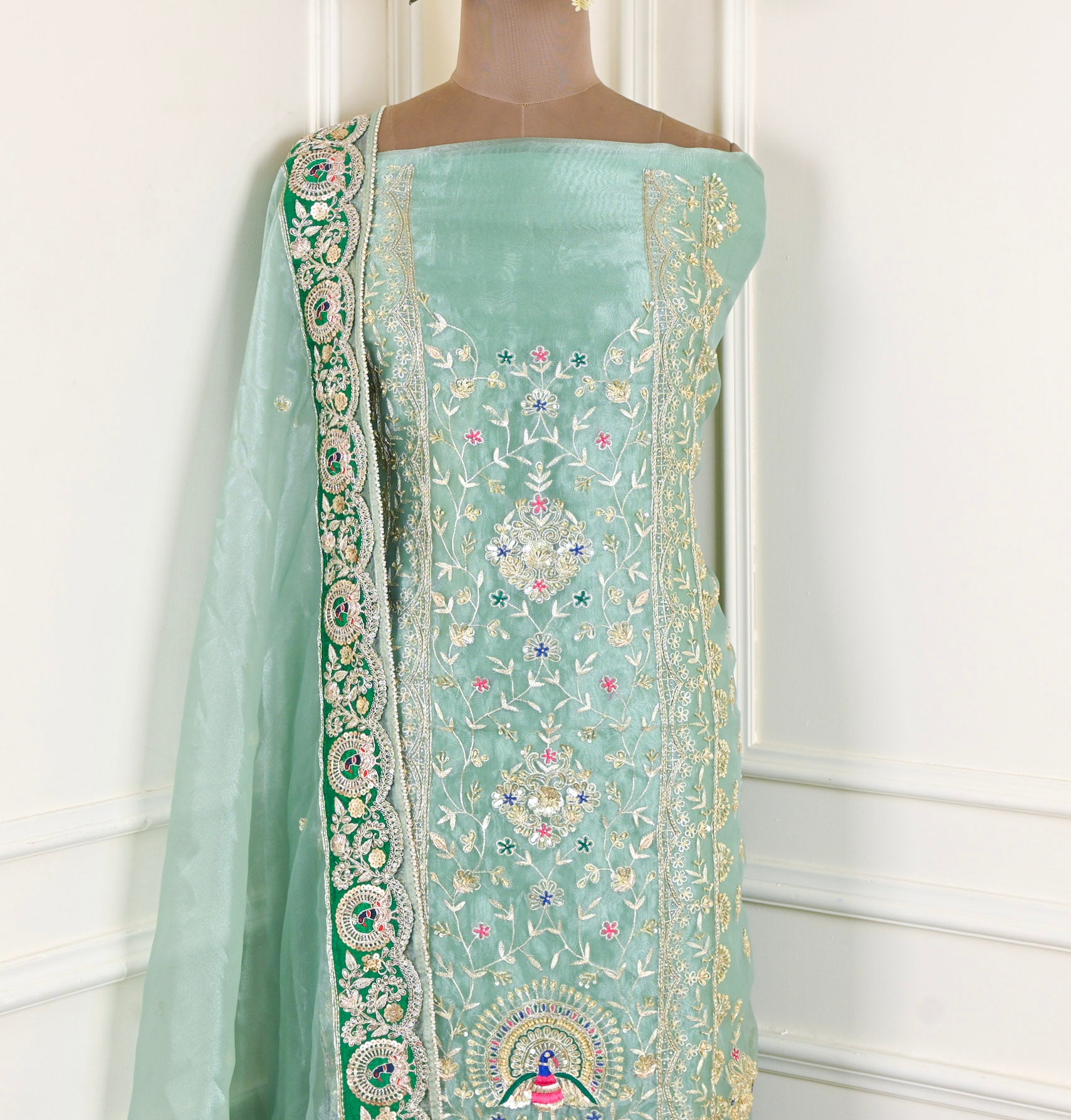 Glass Shimmer Sea Green Unstitched Suit