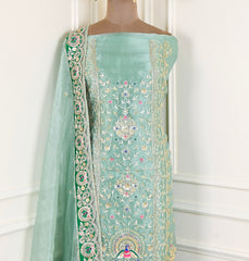 Glass Shimmer Sea Green Unstitched Suit