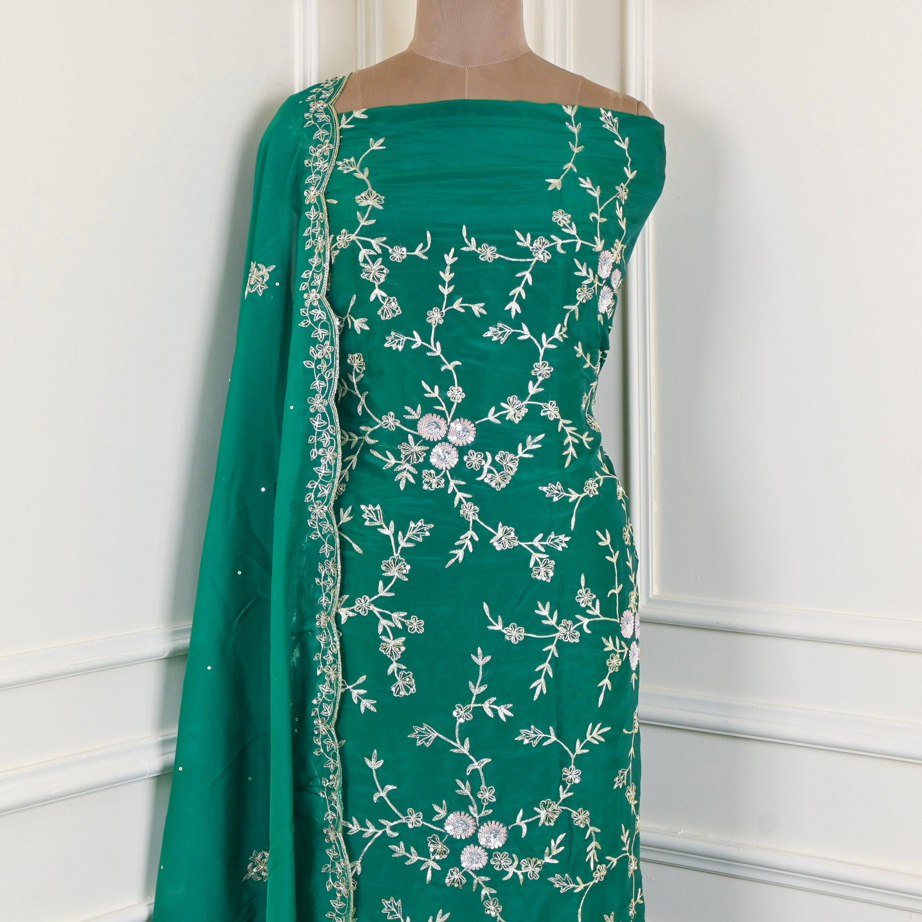 Crepe Green Unstitched Suit