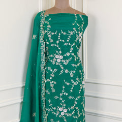 Crepe Green Unstitched Suit