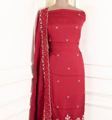 Organza Maroon Unstitched Suit
