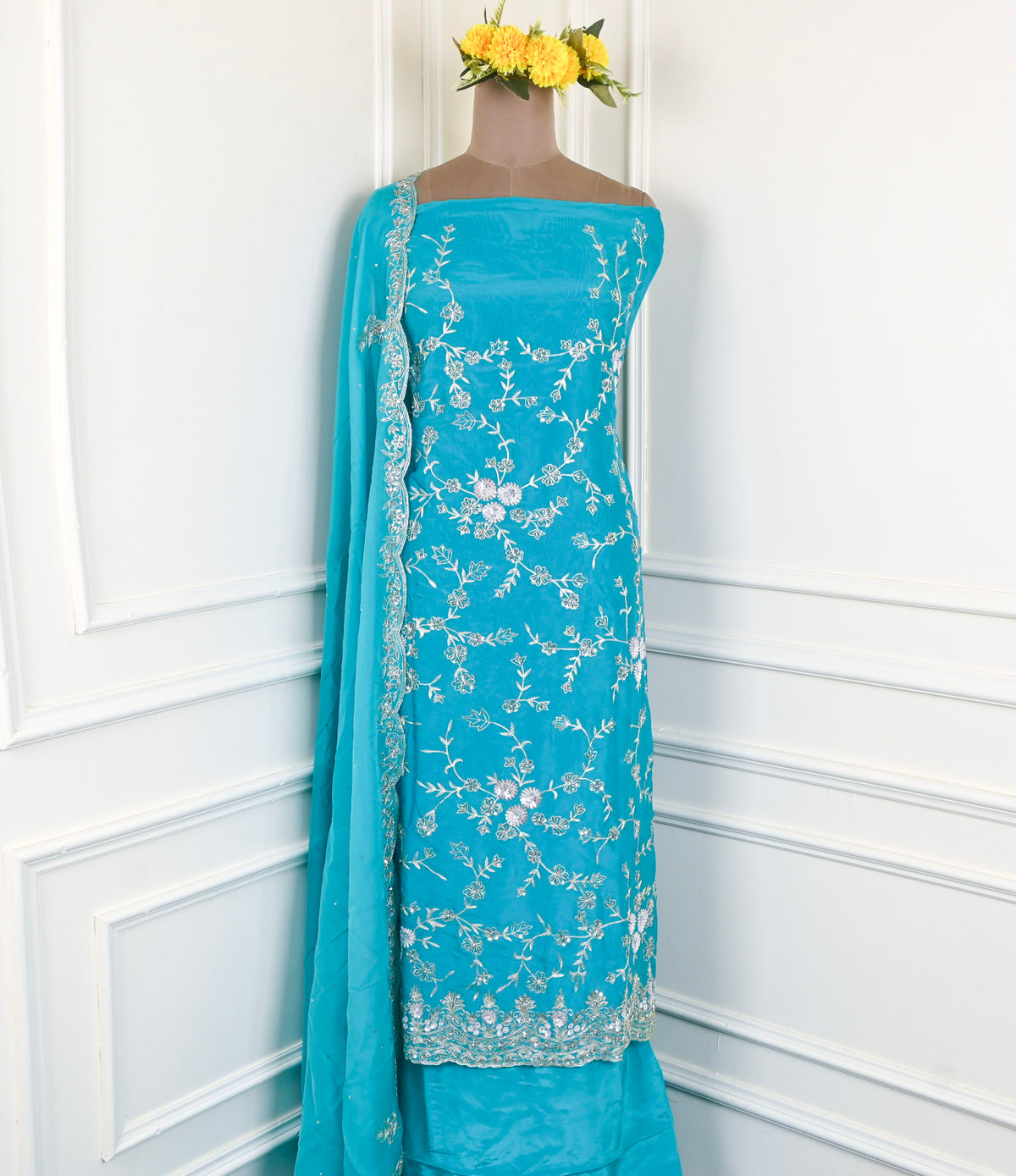 Crepe Sky Blue Unstitched Suit