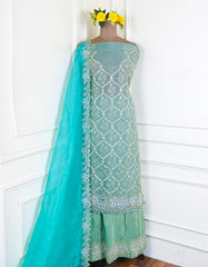 Glass Tissue Pista Green Unstitched Lehenga Suit