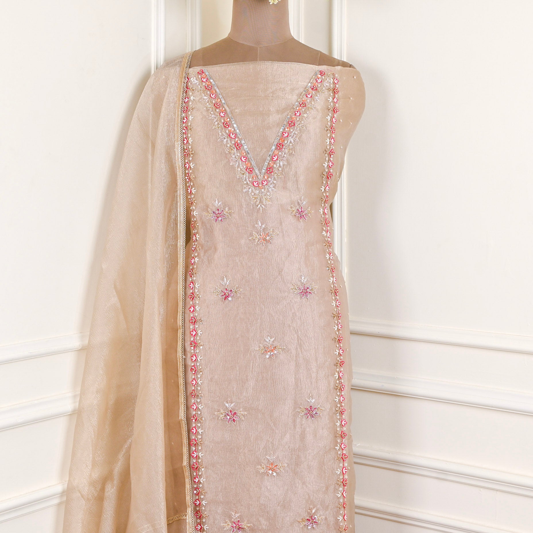 Crush Beige Unstitched Suit