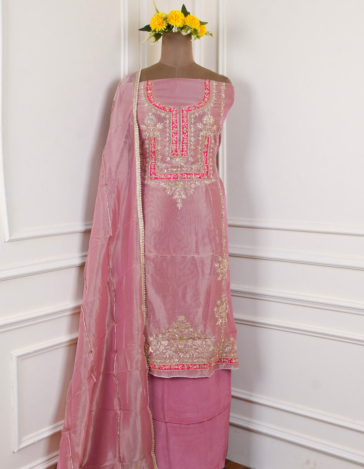 Shimmer Onion Pink Unstitched Suit