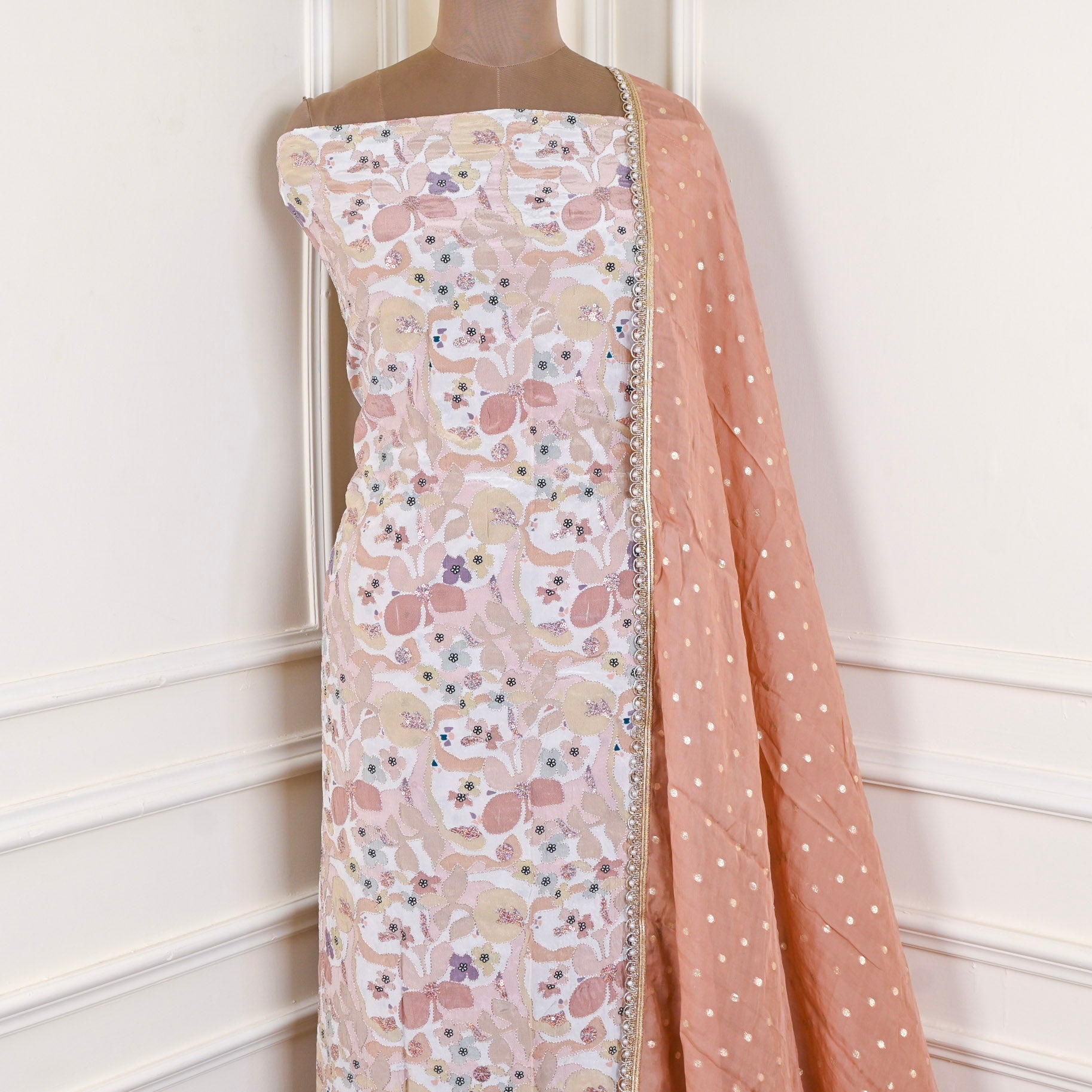 Crepe Peach Unstitched Suit