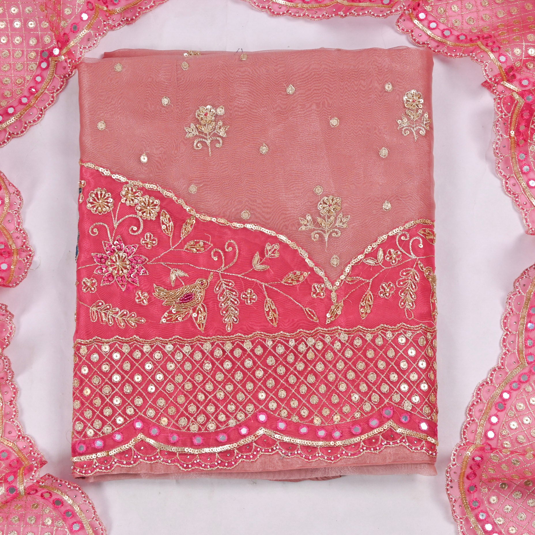 Glass Shimmer Baby Pink Unstitched Suit